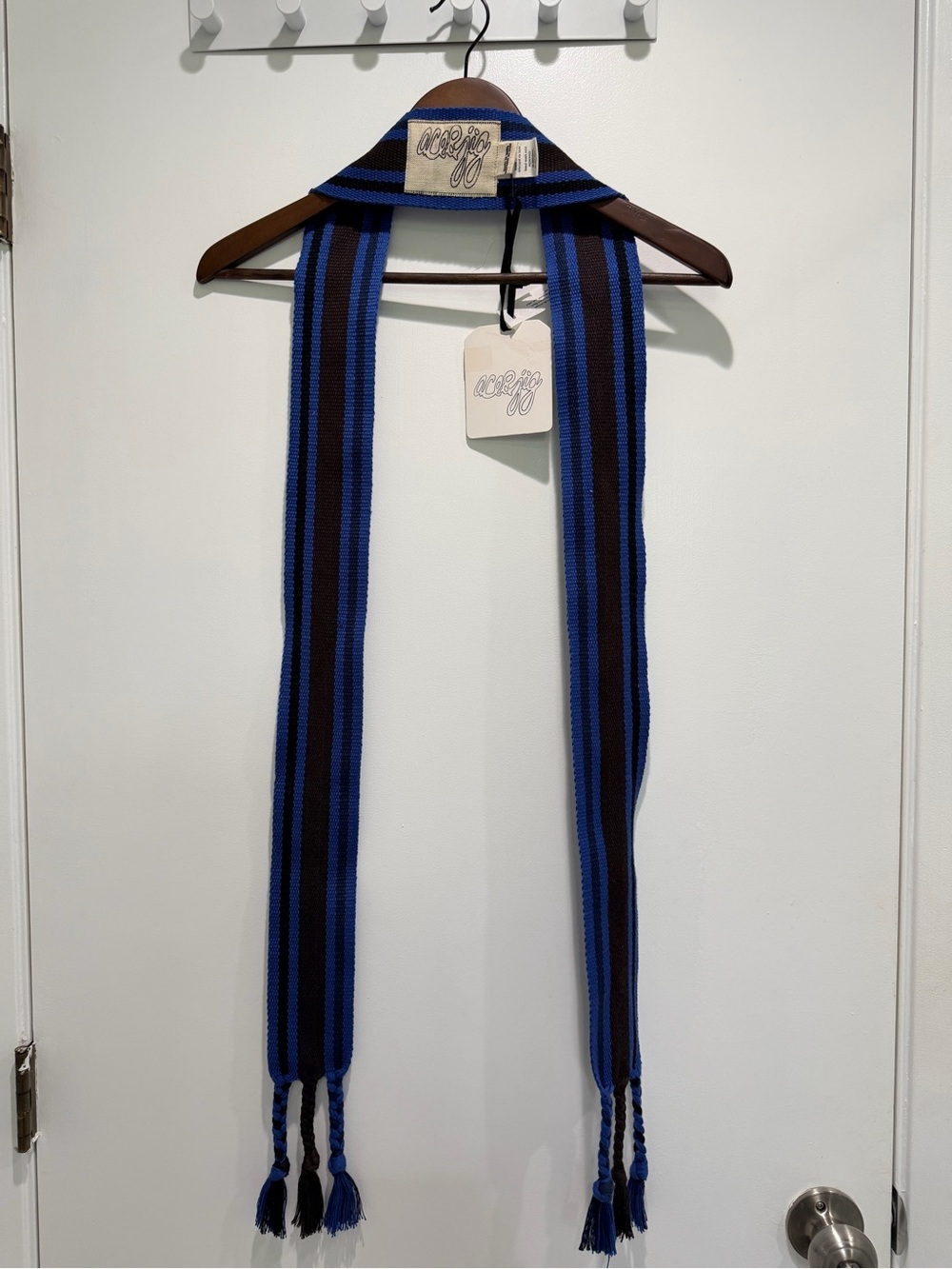 Ace & Jig woven belt in cobalt and dark purple